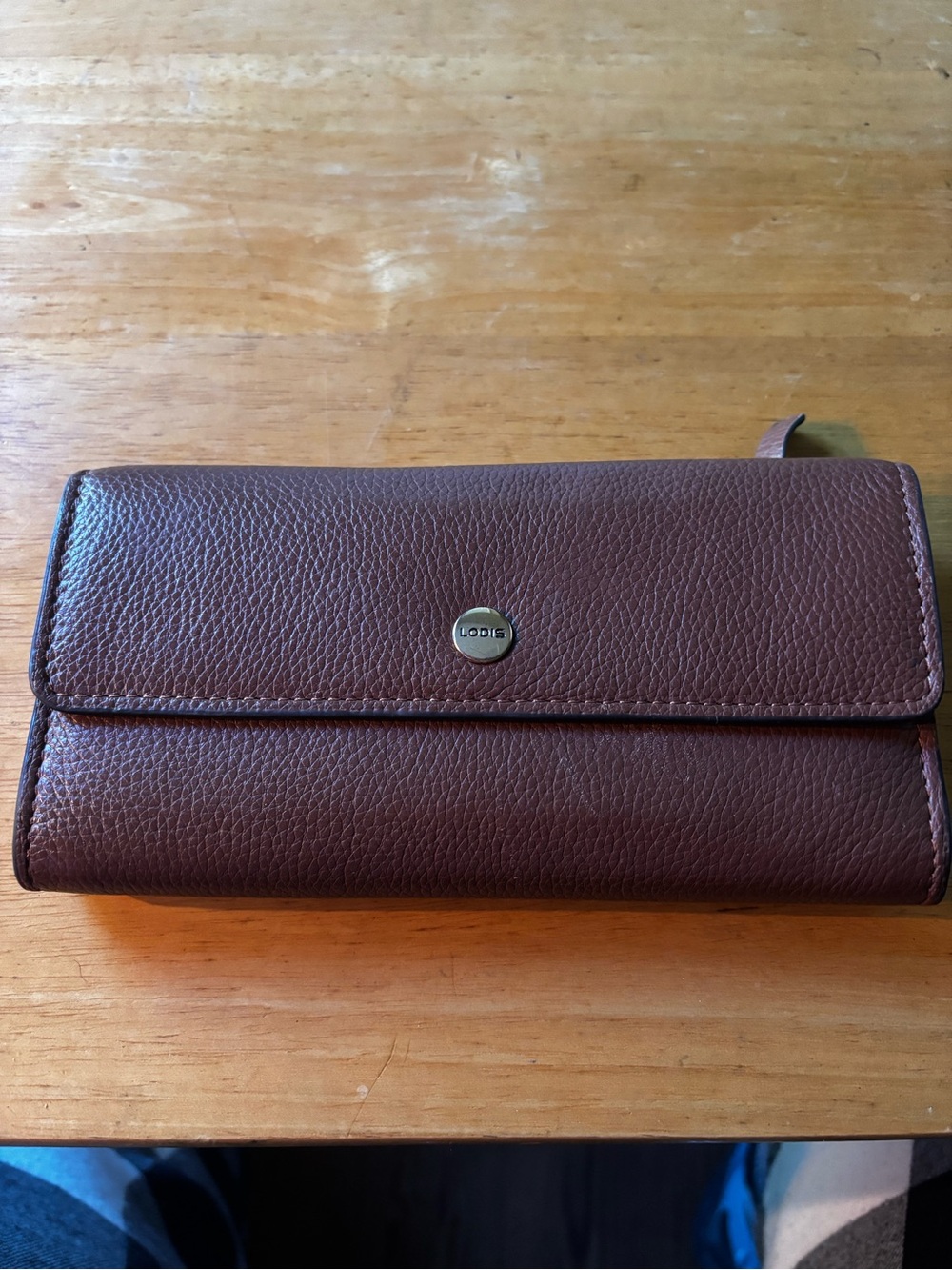 LODIS Brown Pebble Leather Snap Wallet
